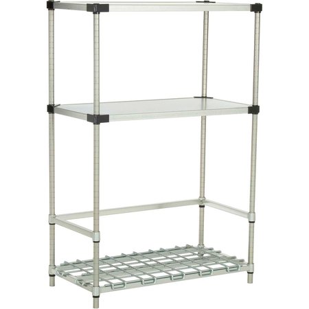 NEXEL Poly-Z-Brite 3-Shelf Container/Keg Rack w/ 2-Solid Shelves, 36W x 18D x 54H BK18365SZ